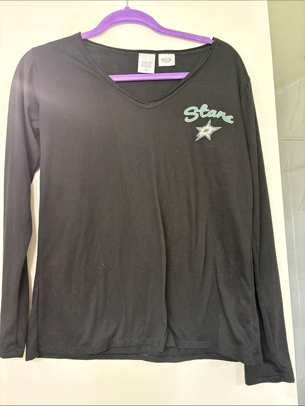 Women's Black V-Neck Long Sleeve Top with Dallas Stars Logo